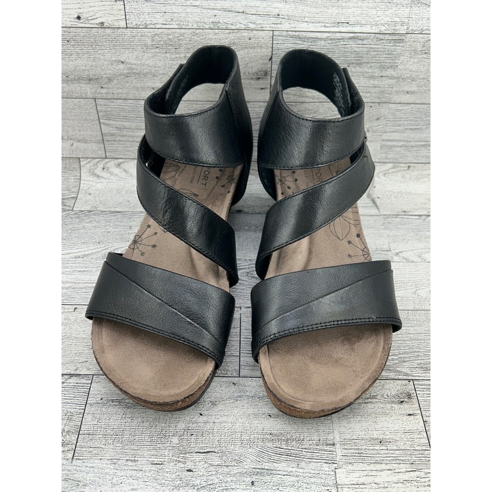 Rockport‎ Cobb Hill Black Leather Wedge Sandals CH4898 Womens Size 7 Strappy